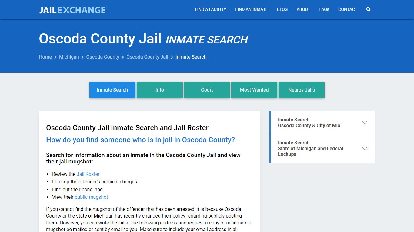 Inmate Search: Roster & Mugshots - Oscoda County Jail, MI